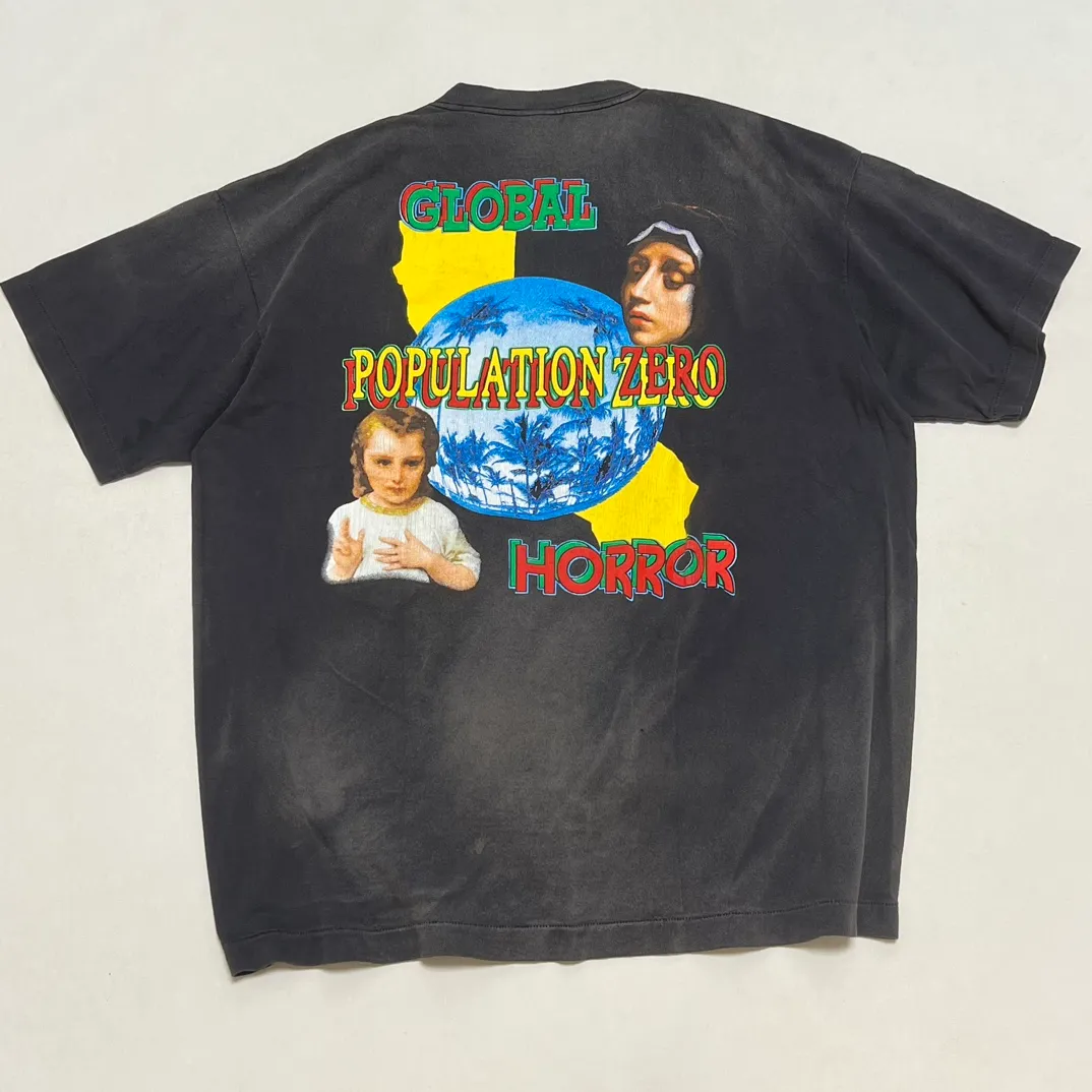 SAINT MICHAEL SS TEE/ON EARTH/BLK Jesus, Mary, Holy Infant Earth TEE Ready-to-wear Assut special piece dyeing, washed and distressed Vintage process, front and rear super complex super large printing, top purchasing agent technology